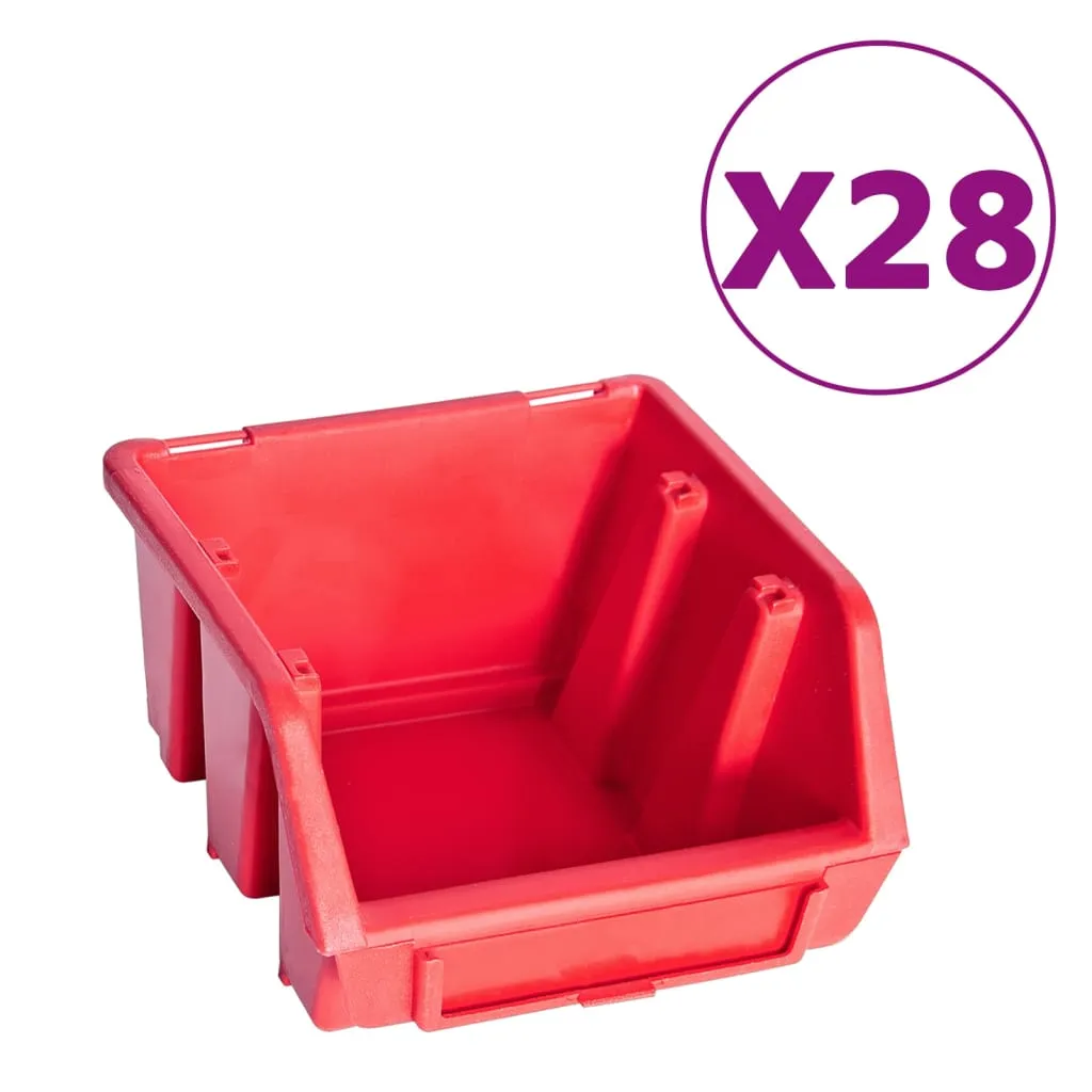 141 Piece Storage Bin Kit with Wall Panels Red and Black