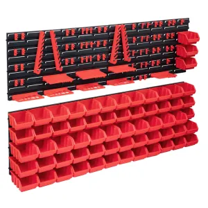 141 Piece Storage Bin Kit with Wall Panels Red and Black