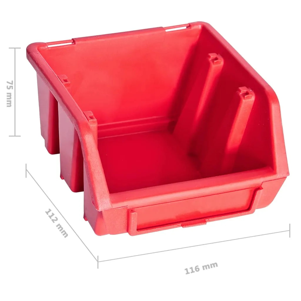 141 Piece Storage Bin Kit with Wall Panels Red and Black