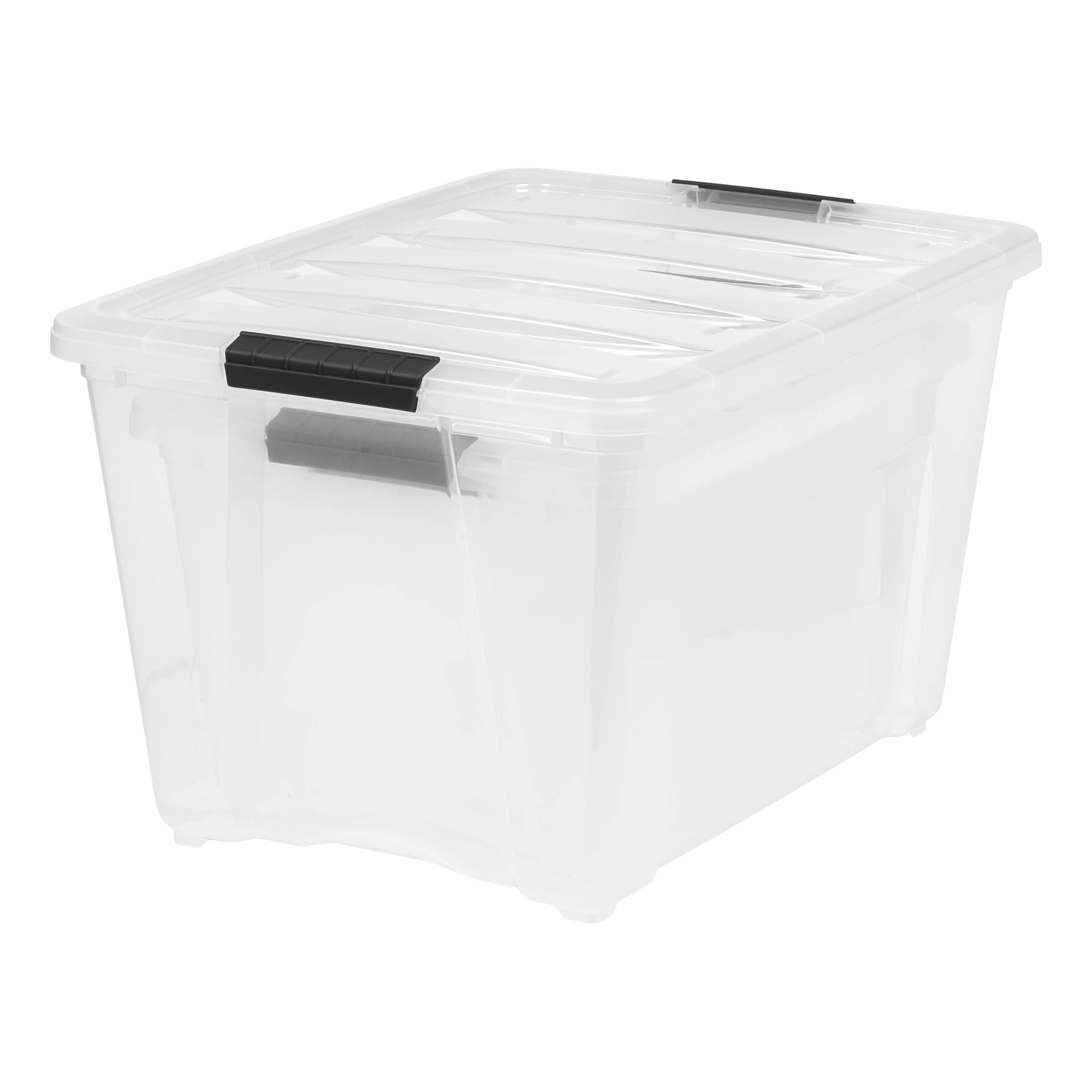 19, 32, and 53 Quart Stack & Pull™ Box, Clear with Black Handles, Nestable and Stackable