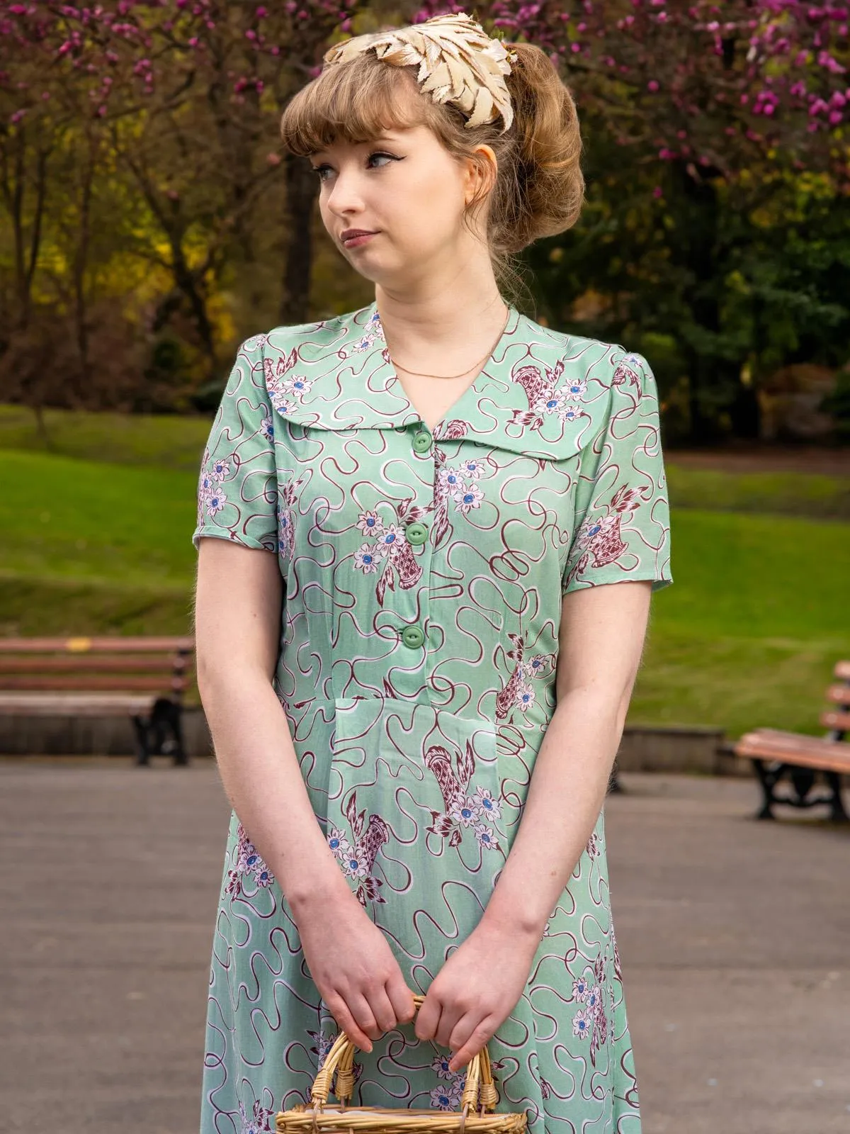 1940s Vintage Summer Harvest Dress in Mint Green