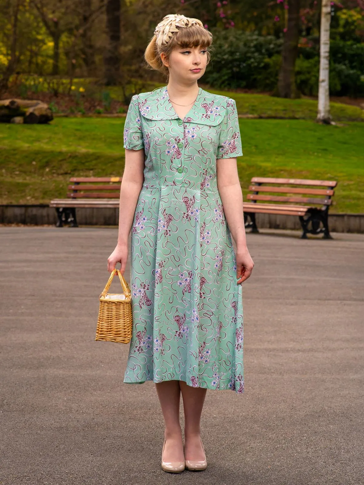 1940s Vintage Summer Harvest Dress in Mint Green