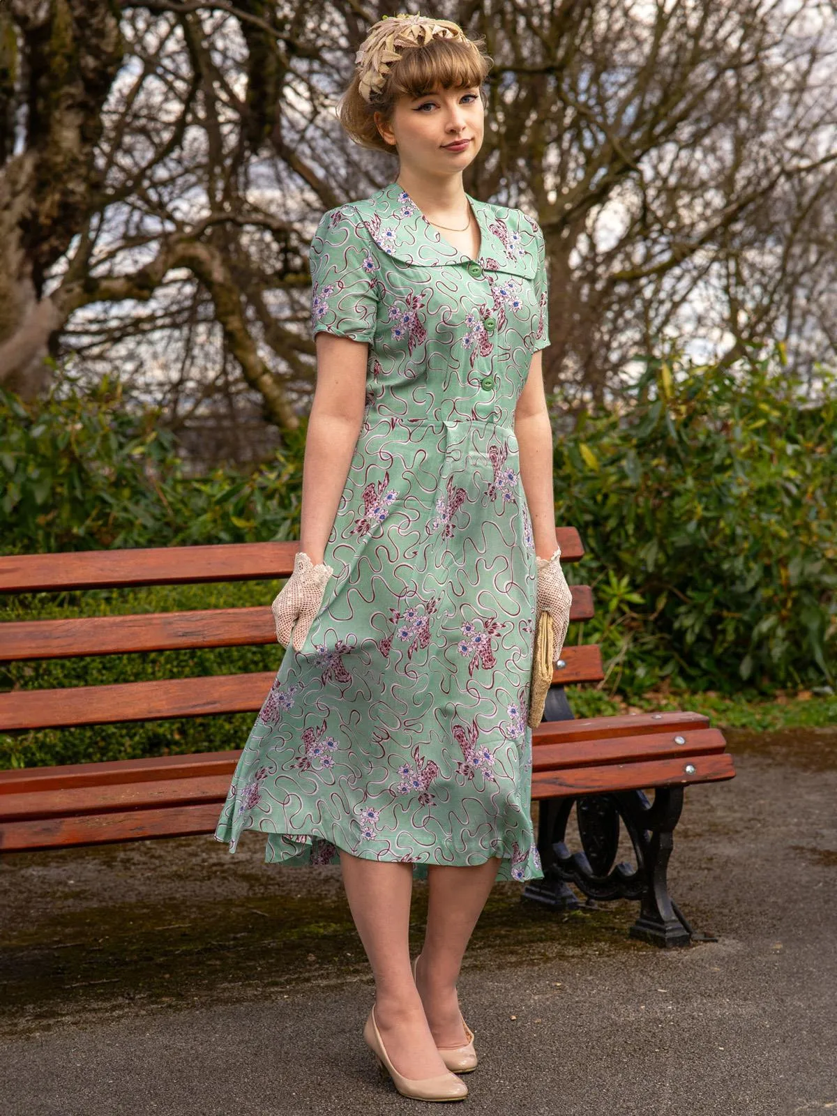 1940s Vintage Summer Harvest Dress in Mint Green