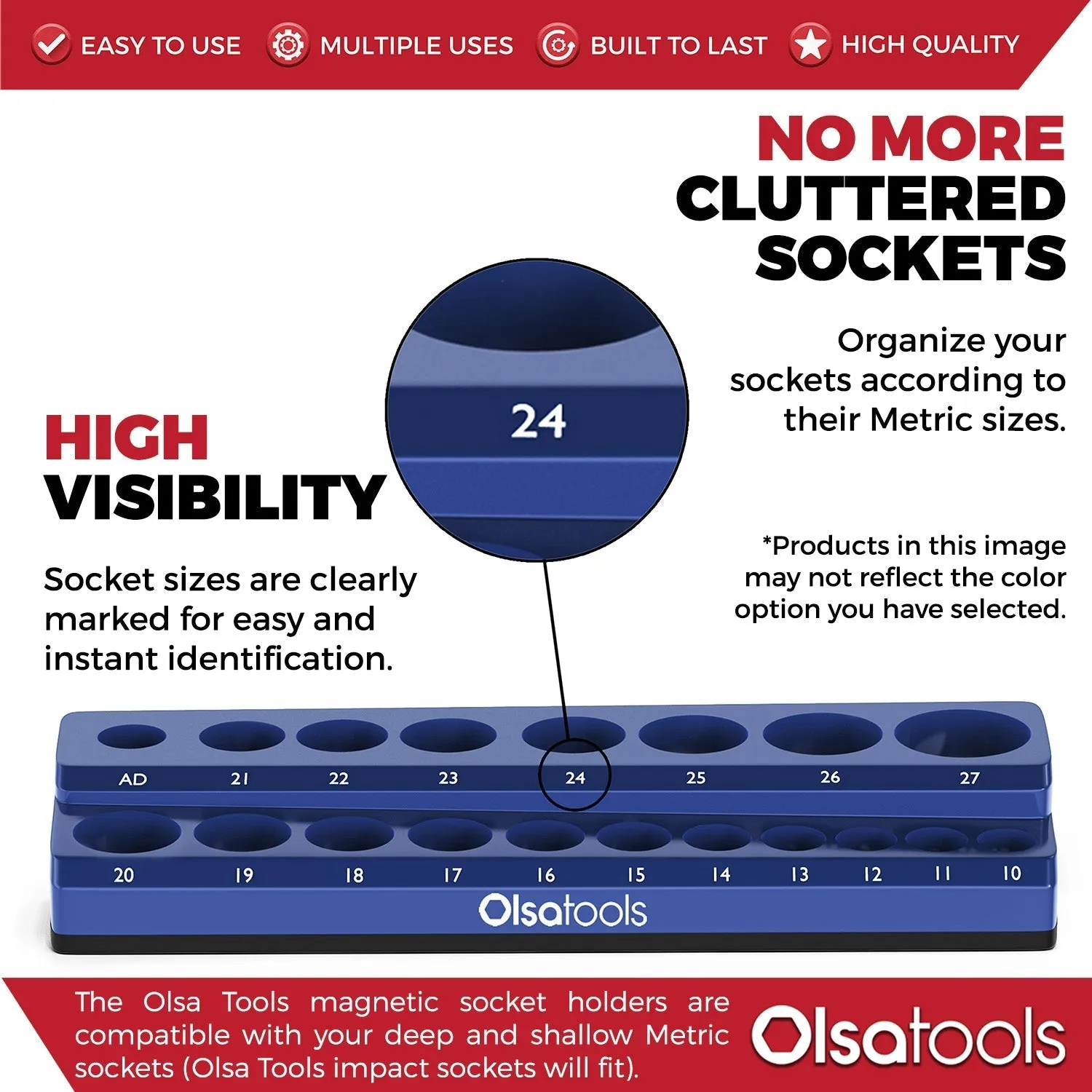 2-Row Magnetic Socket Holder Marked With Socket Sizes