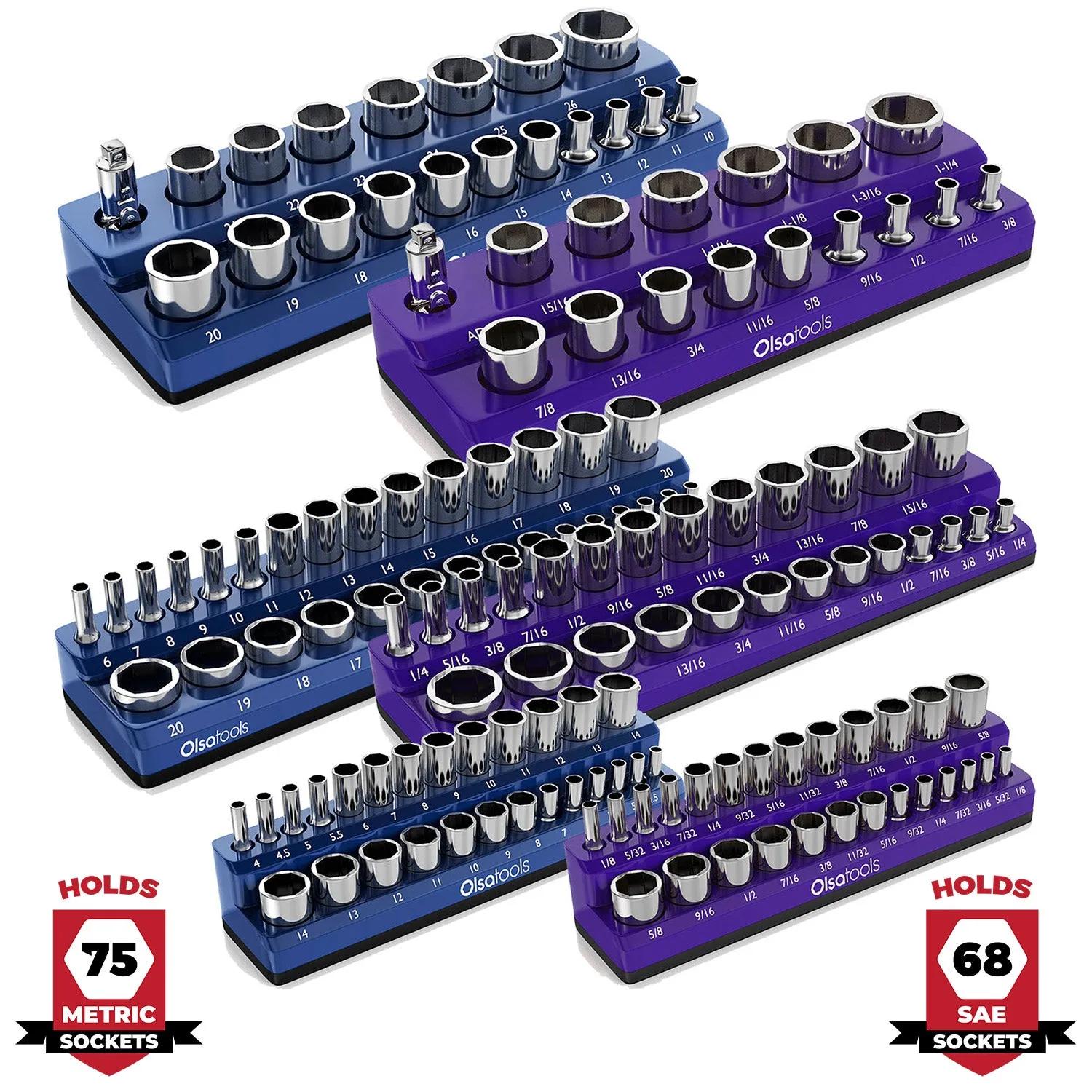 2-Row Magnetic Socket Holder Marked With Socket Sizes