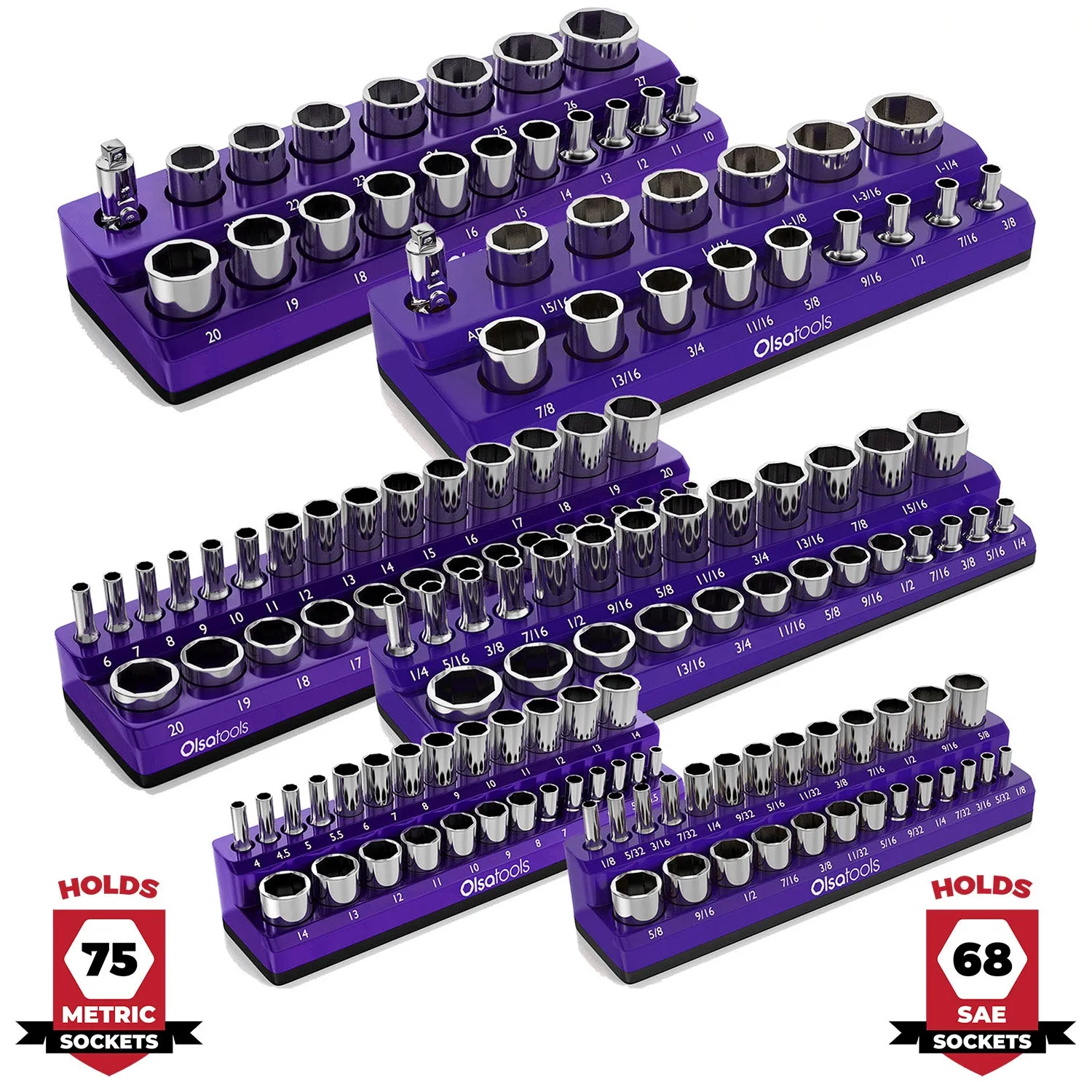 2-Row Magnetic Socket Holder Marked With Socket Sizes