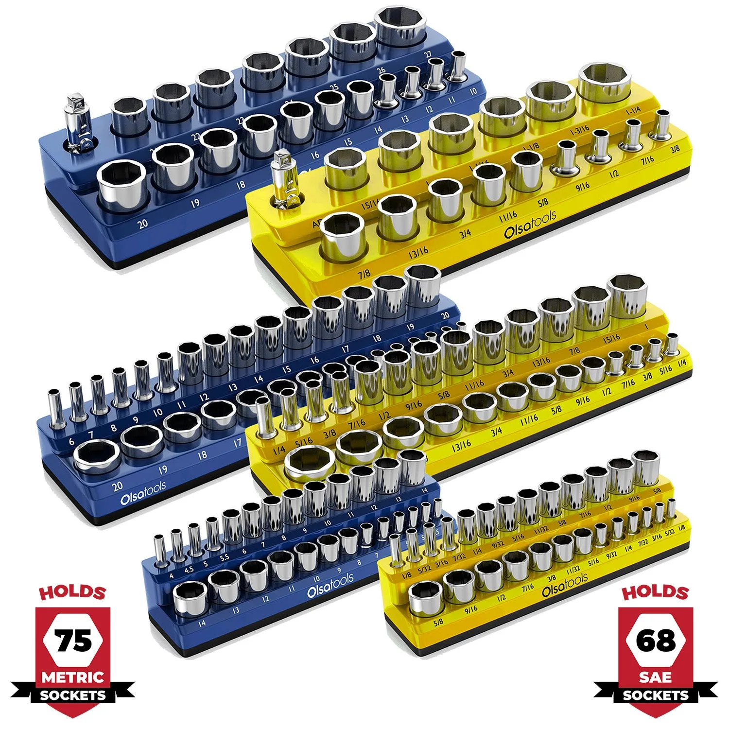 2-Row Magnetic Socket Holder Marked With Socket Sizes