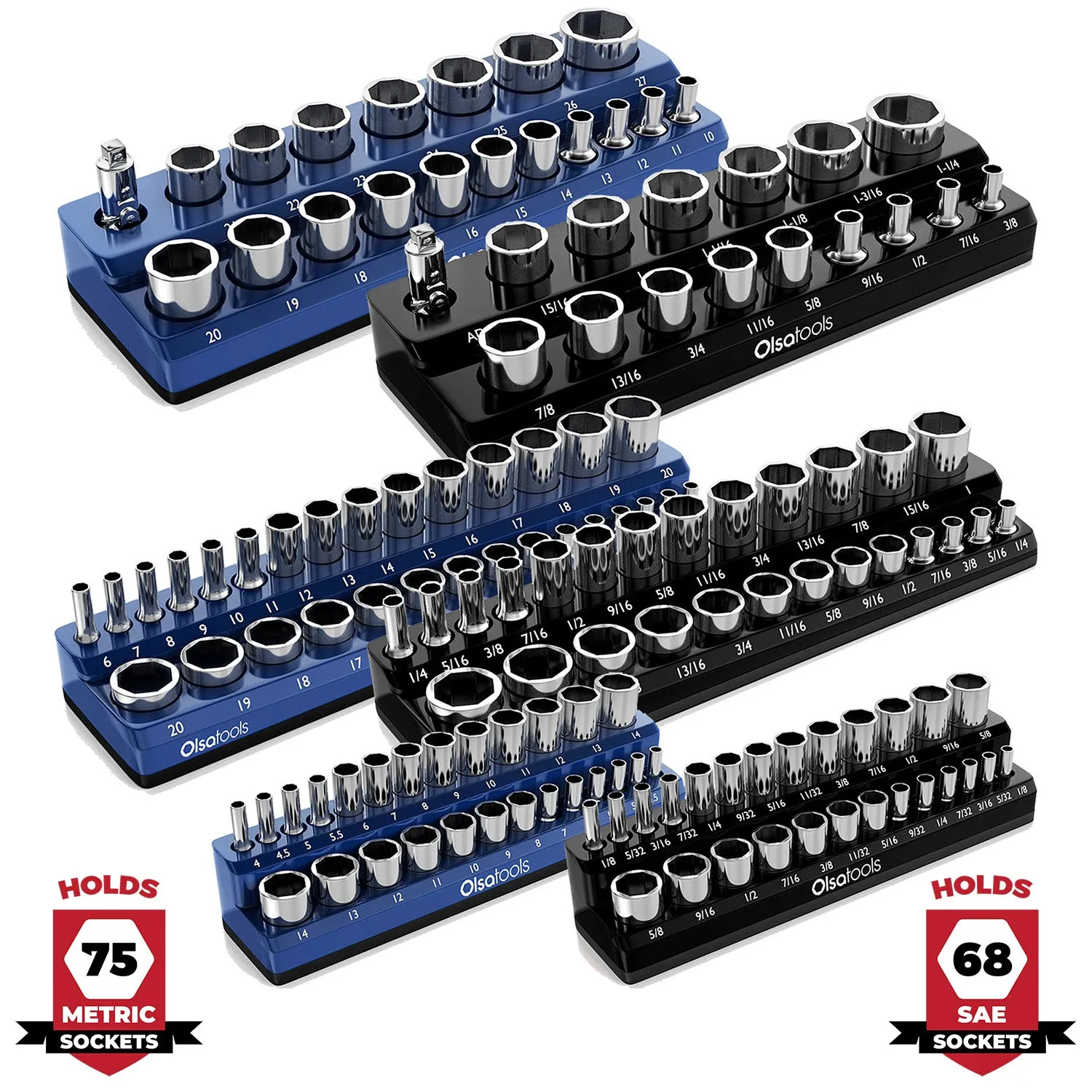 2-Row Magnetic Socket Holder Marked With Socket Sizes