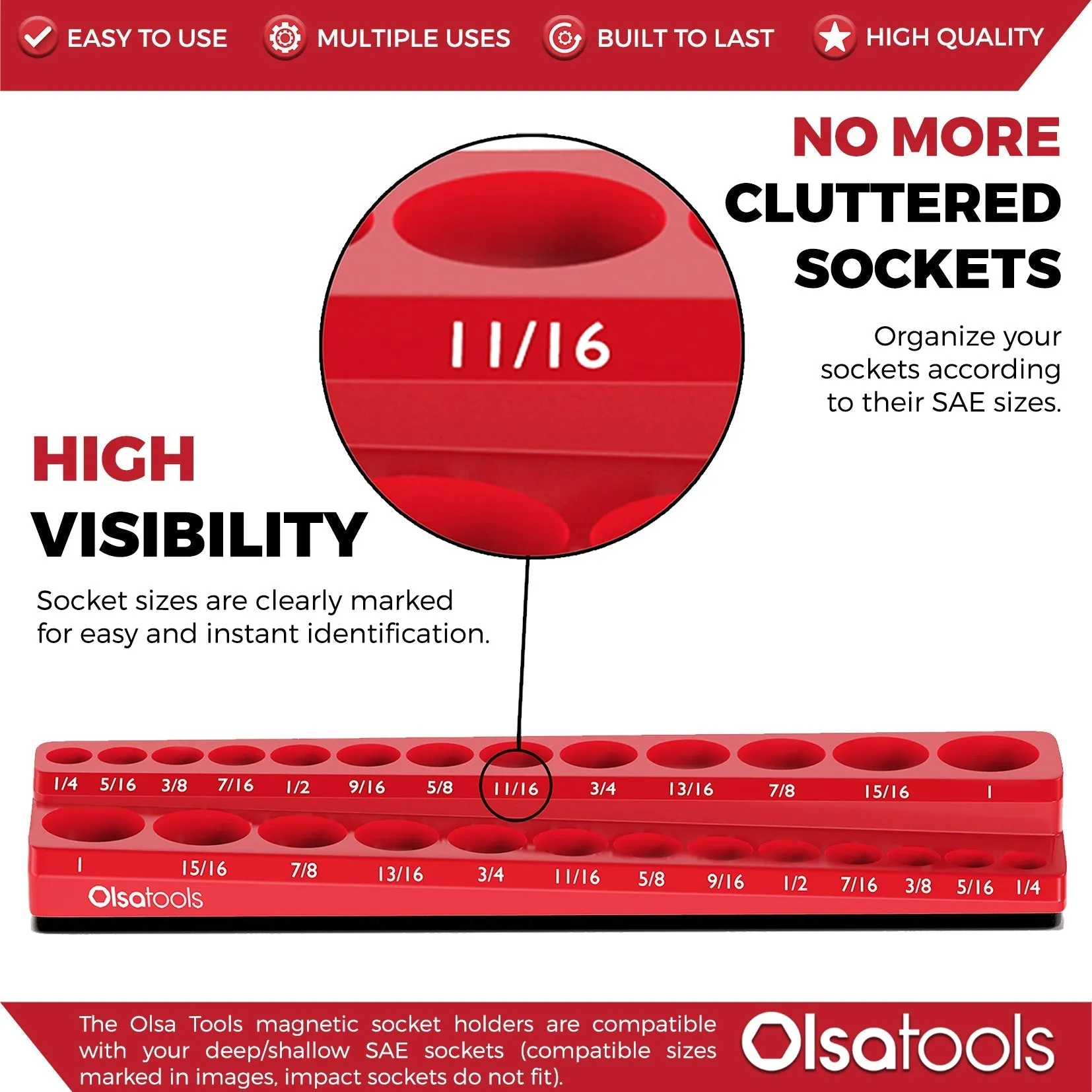 2-Row Magnetic Socket Holder Marked With Socket Sizes