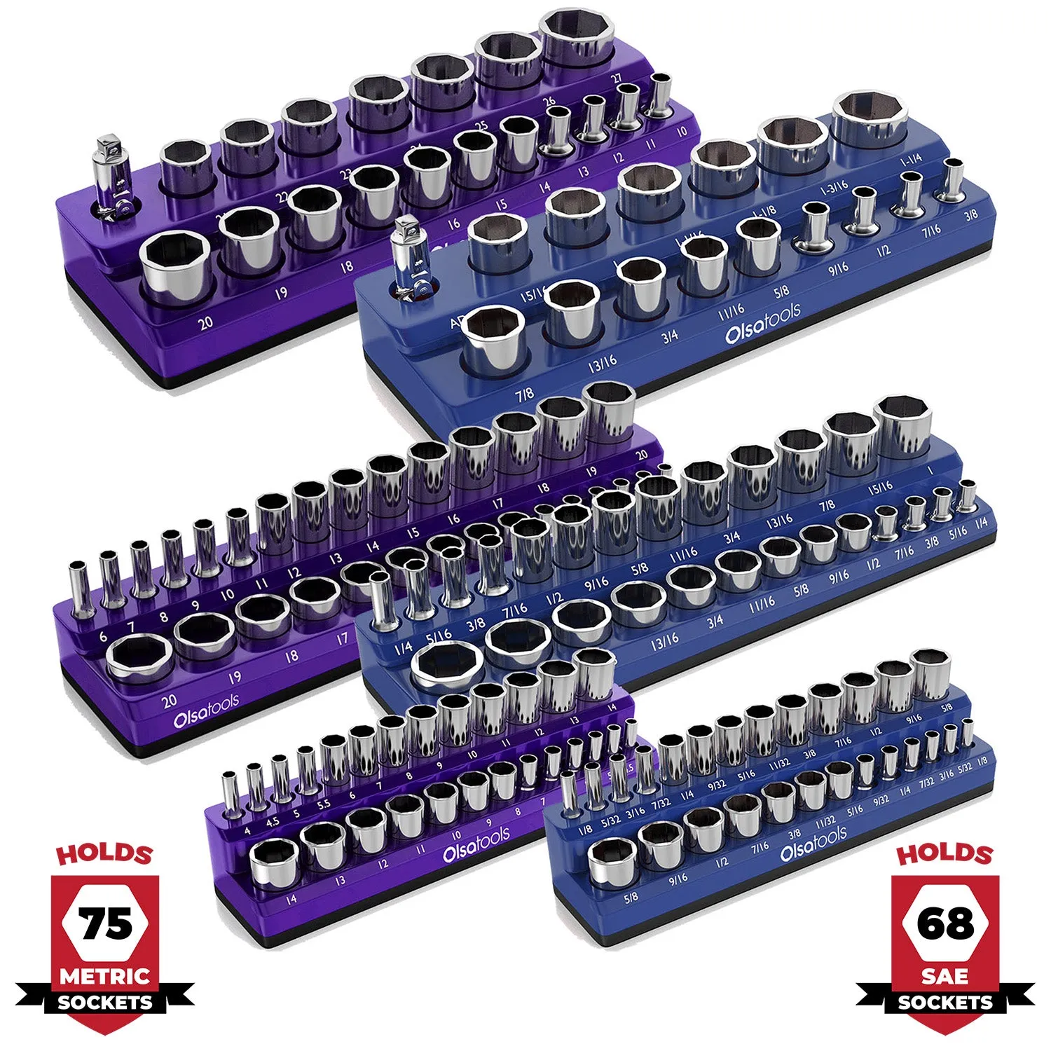 2-Row Magnetic Socket Holder Marked With Socket Sizes