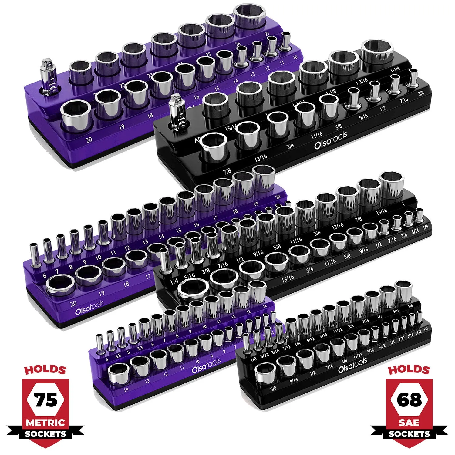 2-Row Magnetic Socket Holder Marked With Socket Sizes