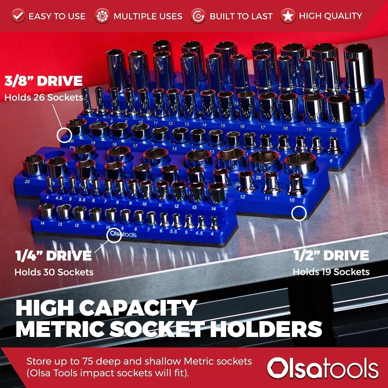 2-Row Magnetic Socket Holder Marked With Socket Sizes