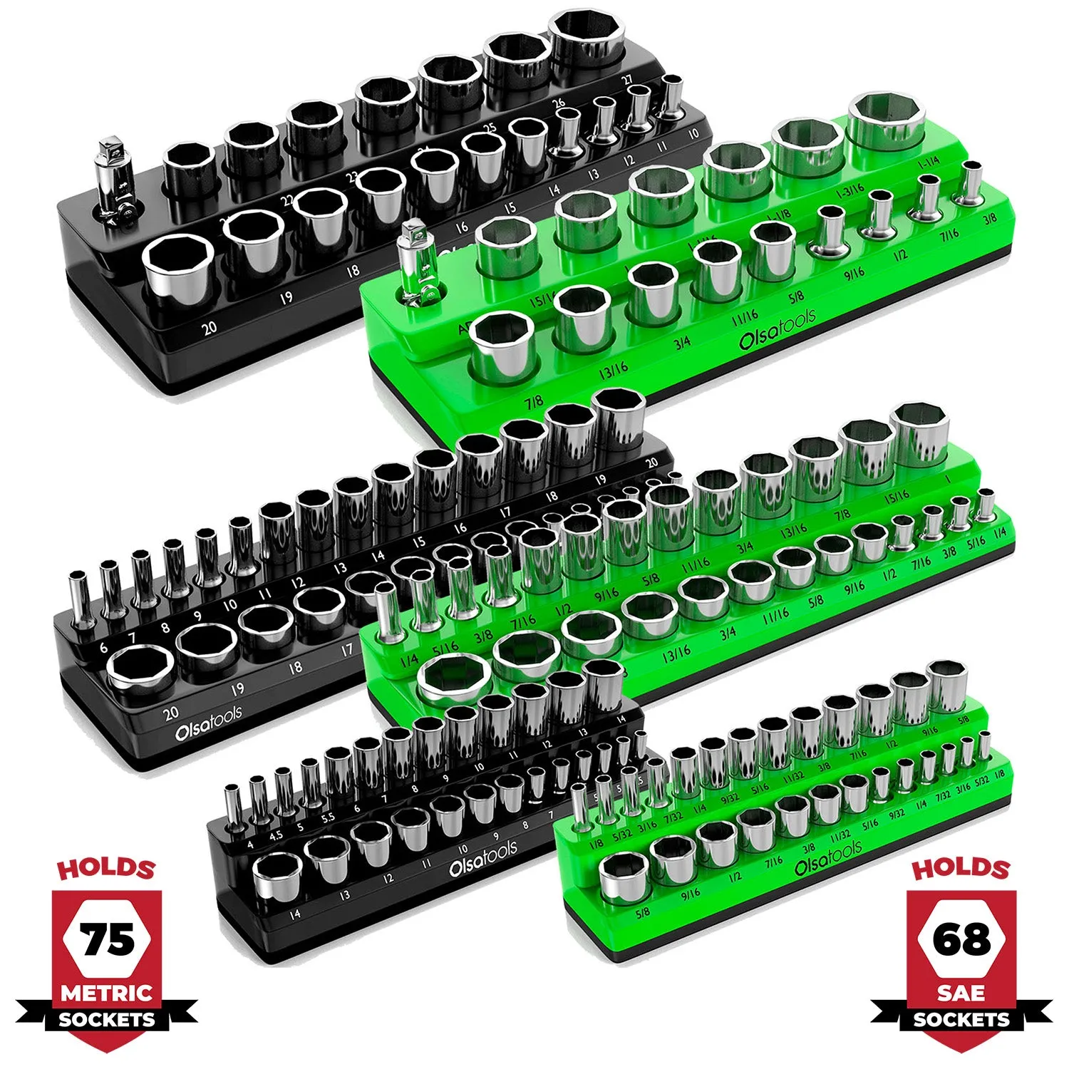 2-Row Magnetic Socket Holder Marked With Socket Sizes