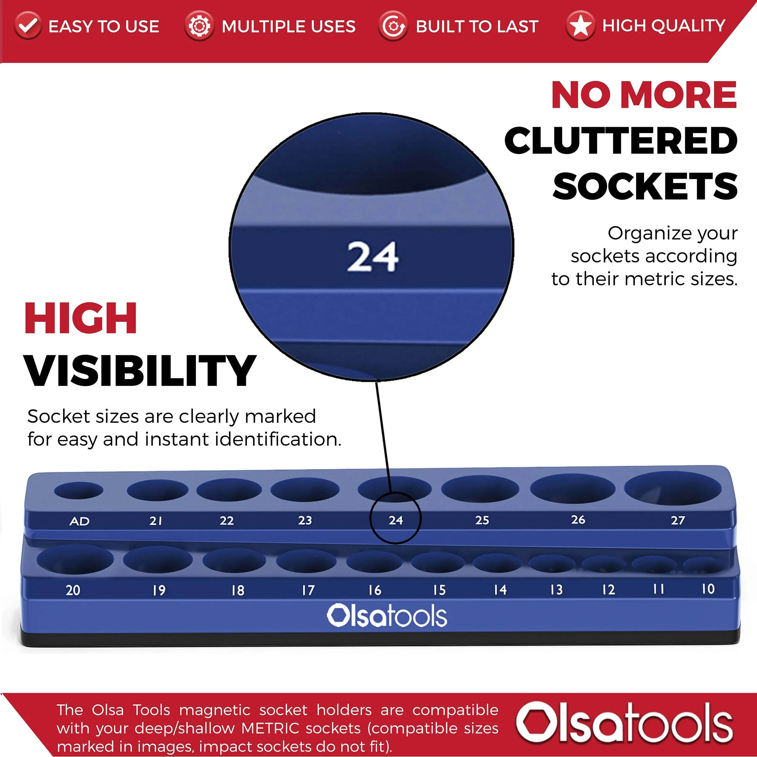 2-Row Magnetic Socket Holder Marked With Socket Sizes