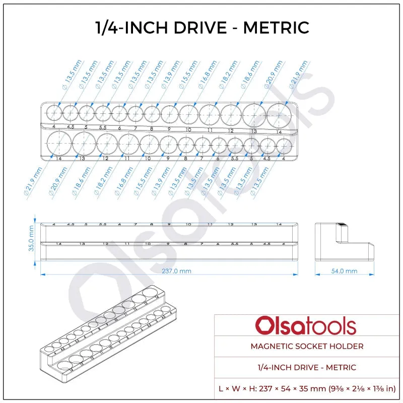 2-Row Magnetic Socket Holder Marked With Socket Sizes