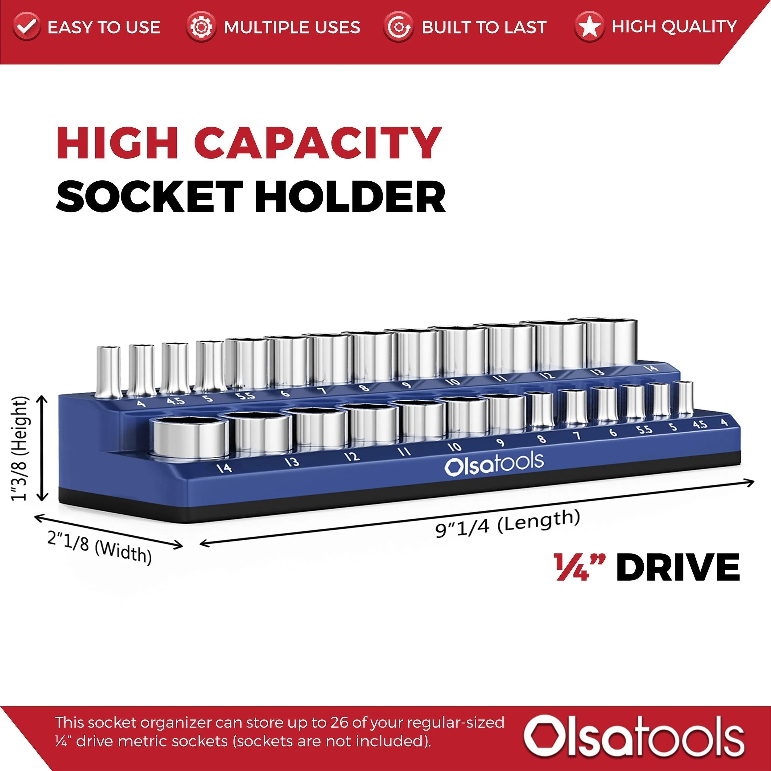 2-Row Magnetic Socket Holder Marked With Socket Sizes