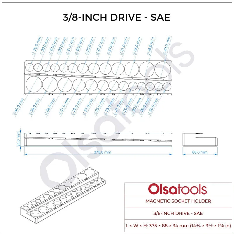 2-Row Magnetic Socket Holder Marked With Socket Sizes