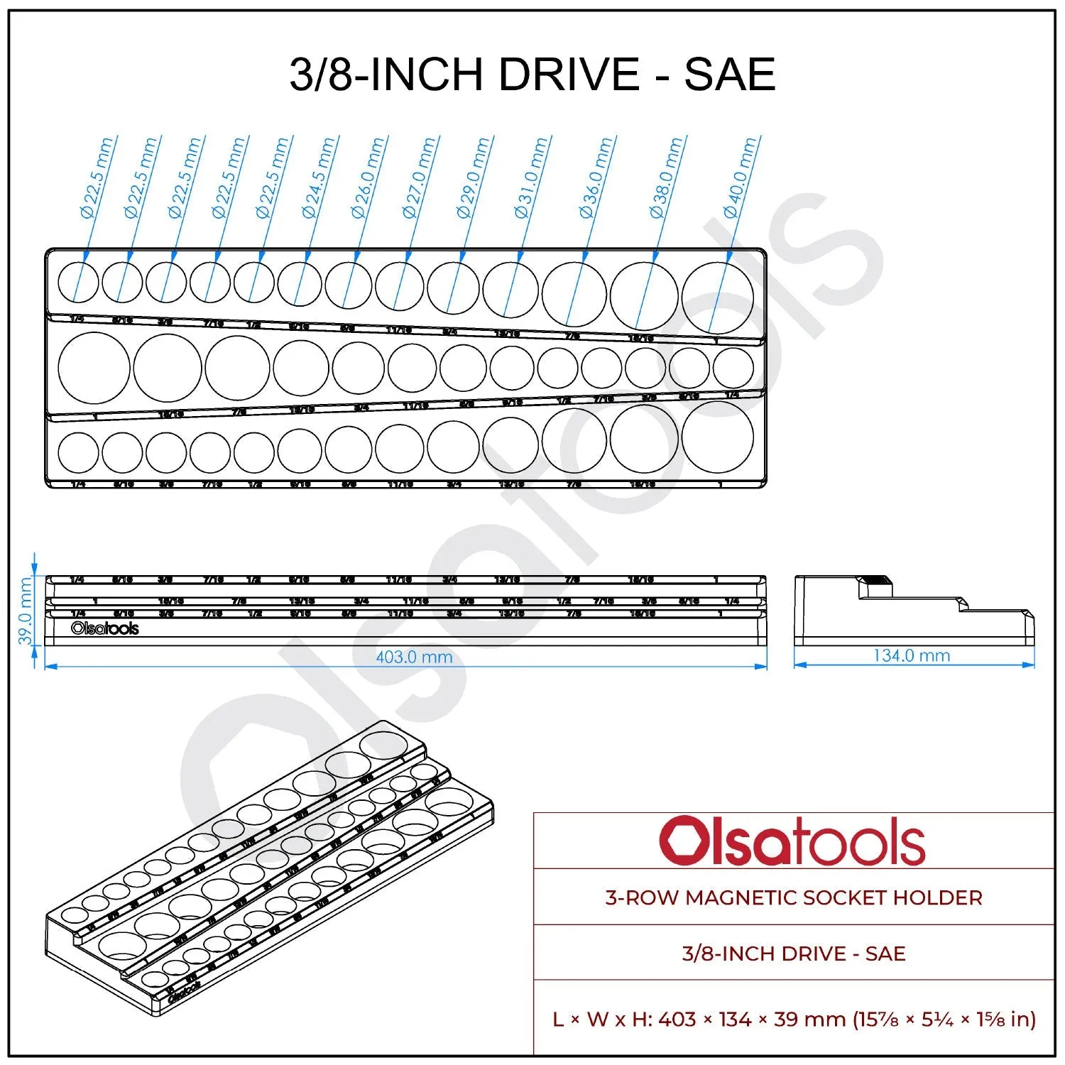 3-Row Magnetic Socket Holder