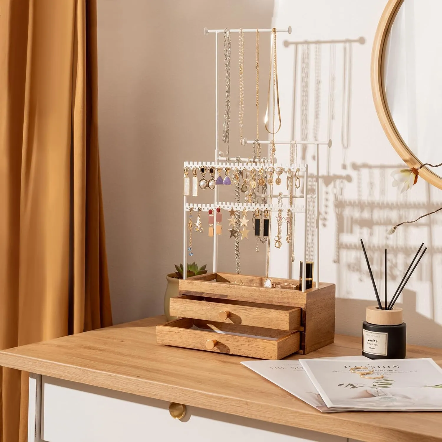 5-Tier Jewelry Stand with Wooden Drawer Organizer | ProCase