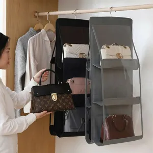 6 Pockets Hand Bags Organizer / Dust-Proof Space Saving Bag Holder With Hanging Hook