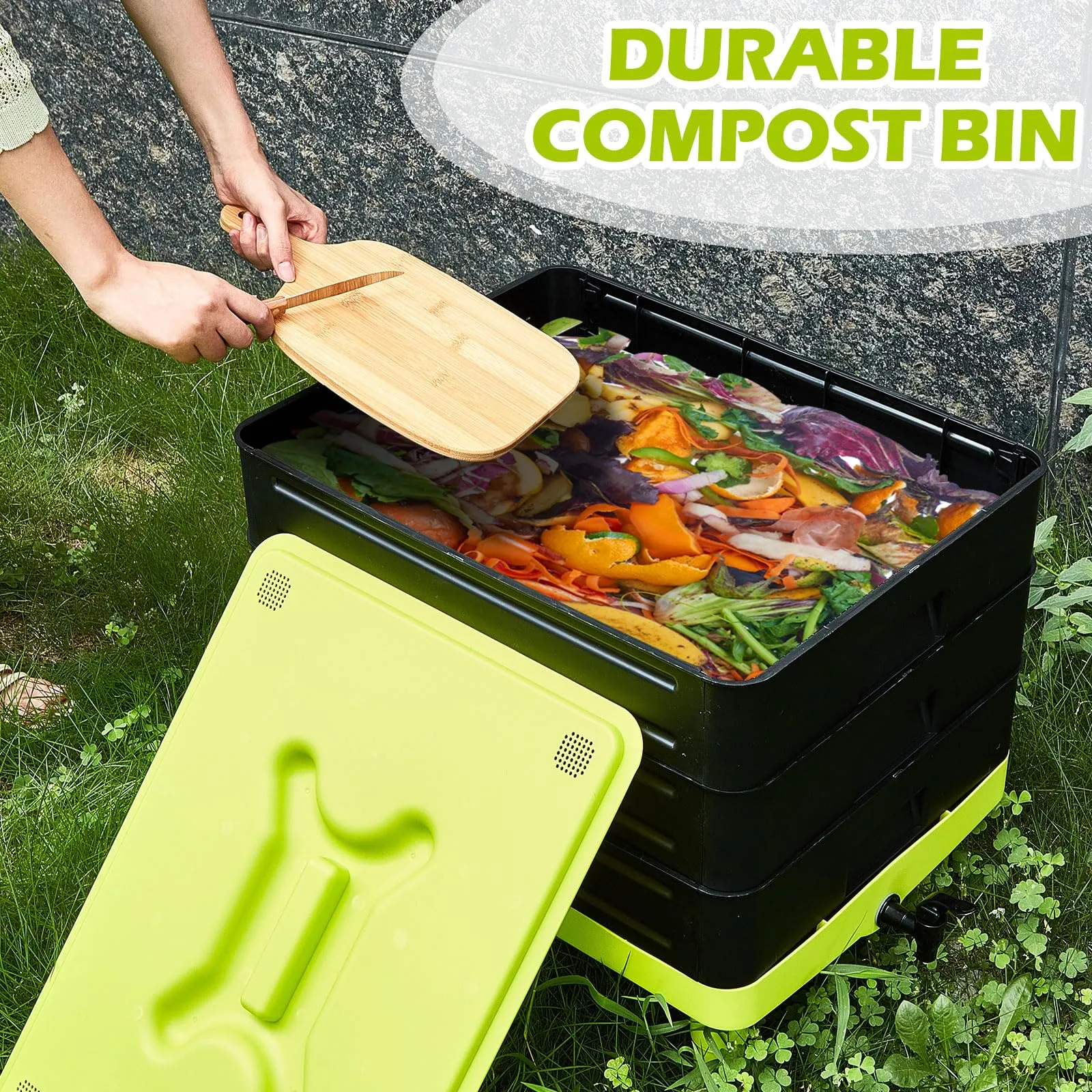 60L Large 3-Tray Worm Composter with Spigot – Indoor/Outdoor