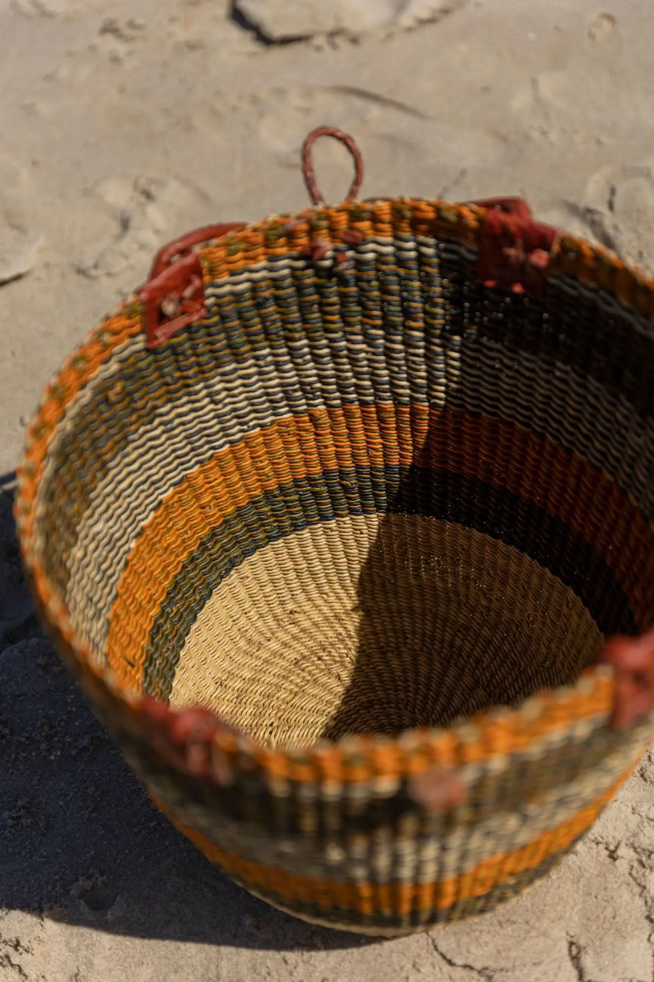 African Woven Basket in Brown Orange - Wholesale