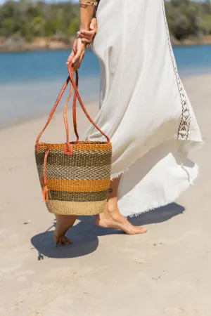 African Woven Basket in Brown Orange - Wholesale