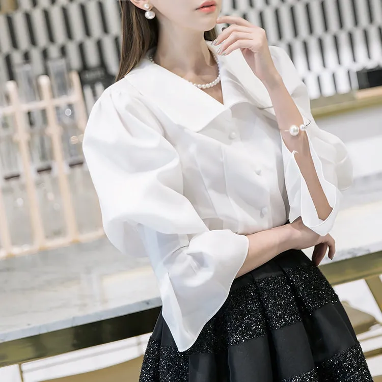 B2360 Big Collar Pintuck Blouse