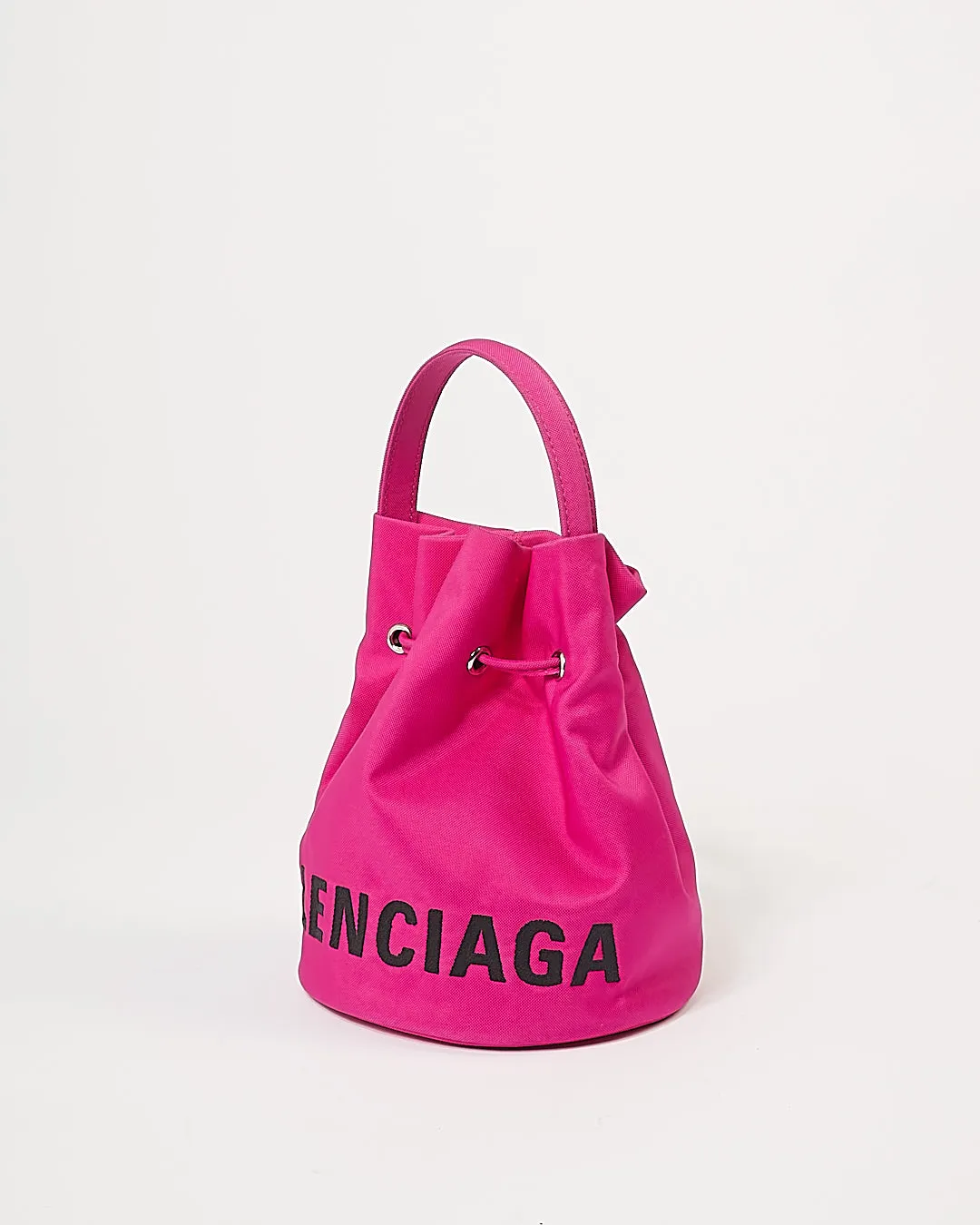 Balenciaga Fuchsia Pink Mini Logo Wheel Bucket Bag