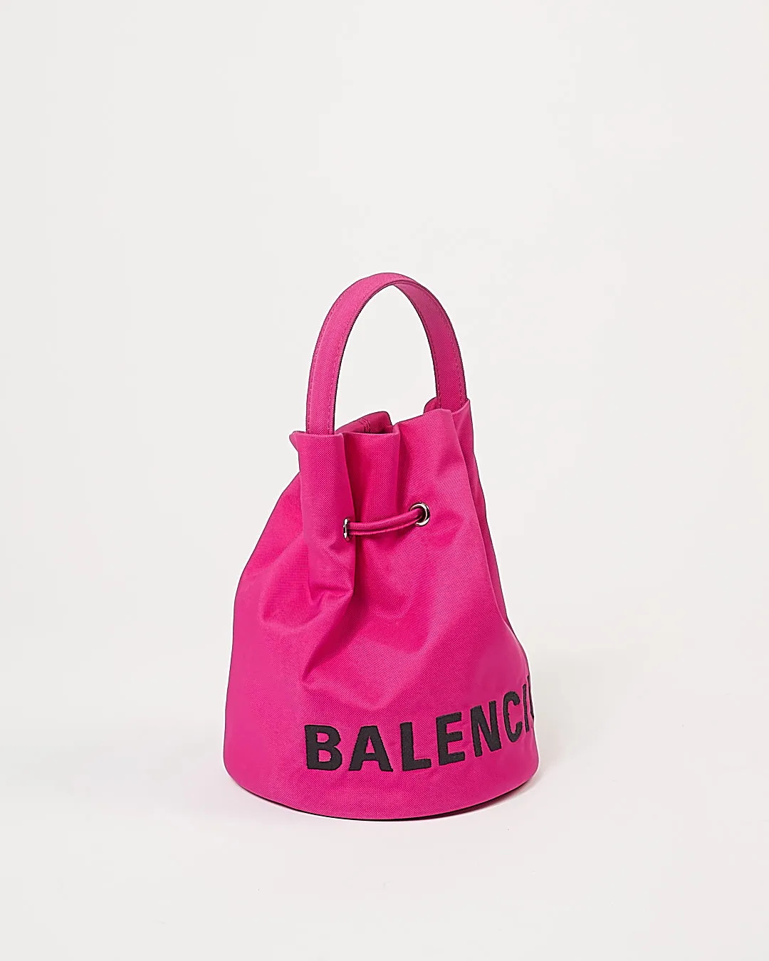 Balenciaga Fuchsia Pink Mini Logo Wheel Bucket Bag