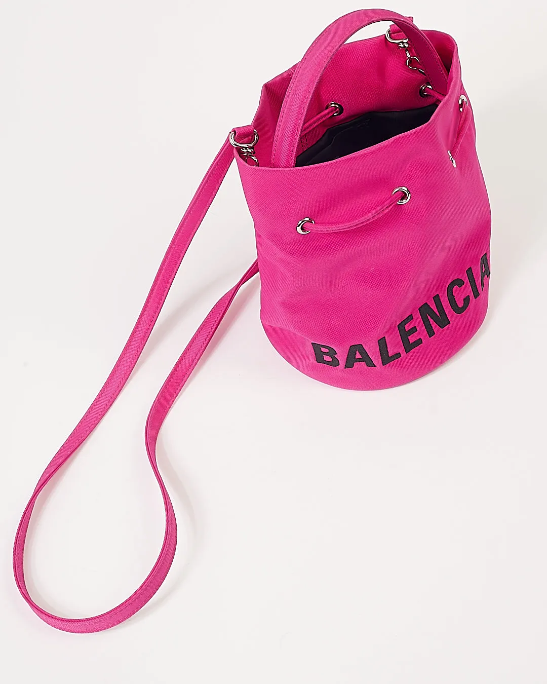 Balenciaga Fuchsia Pink Mini Logo Wheel Bucket Bag