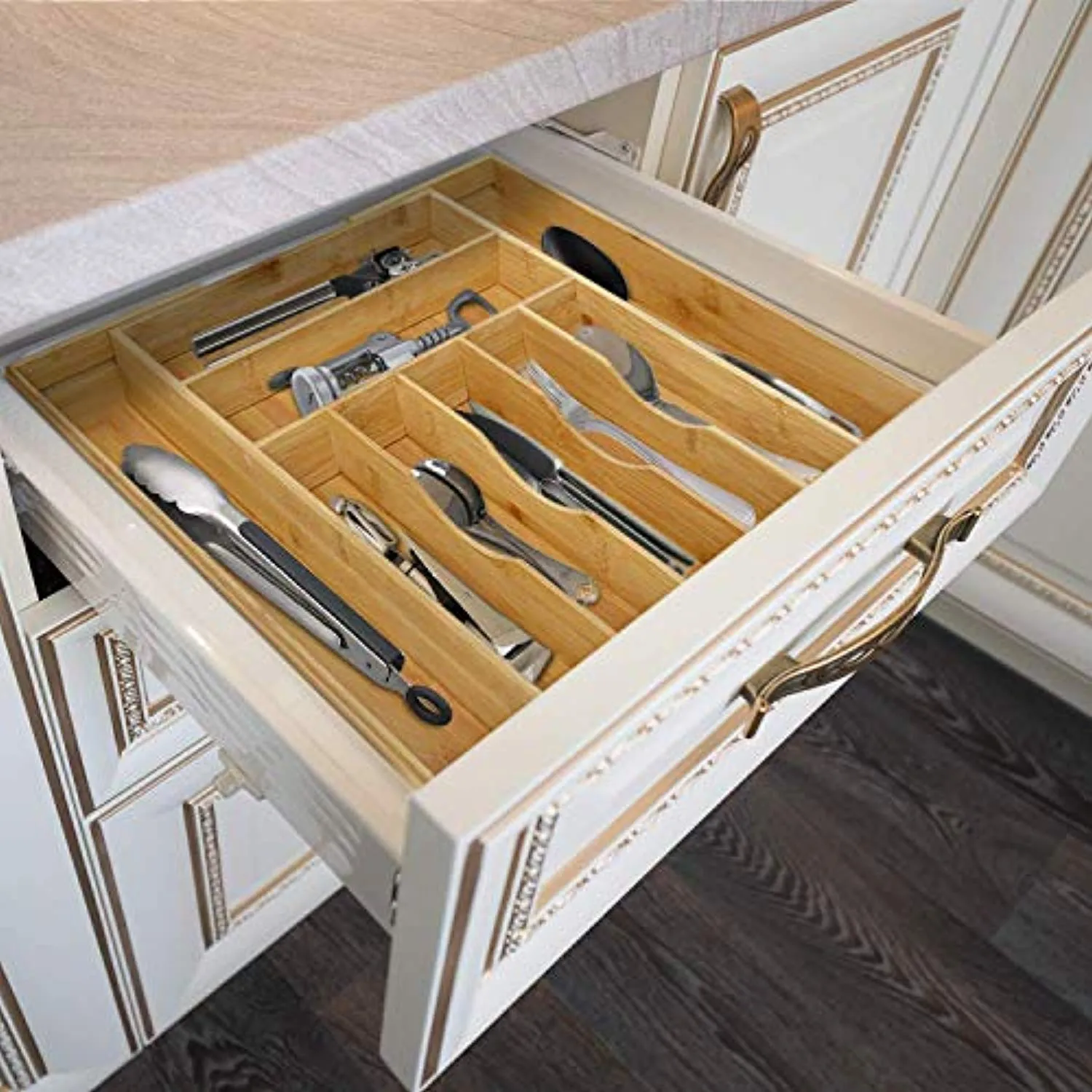 Bamboo Kitchen Drawer Organizer,  Utensil Holder and Cutlery Tray