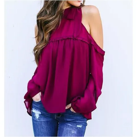 Bear Shoulder Straps Transparent Loose Chiffon Blouse