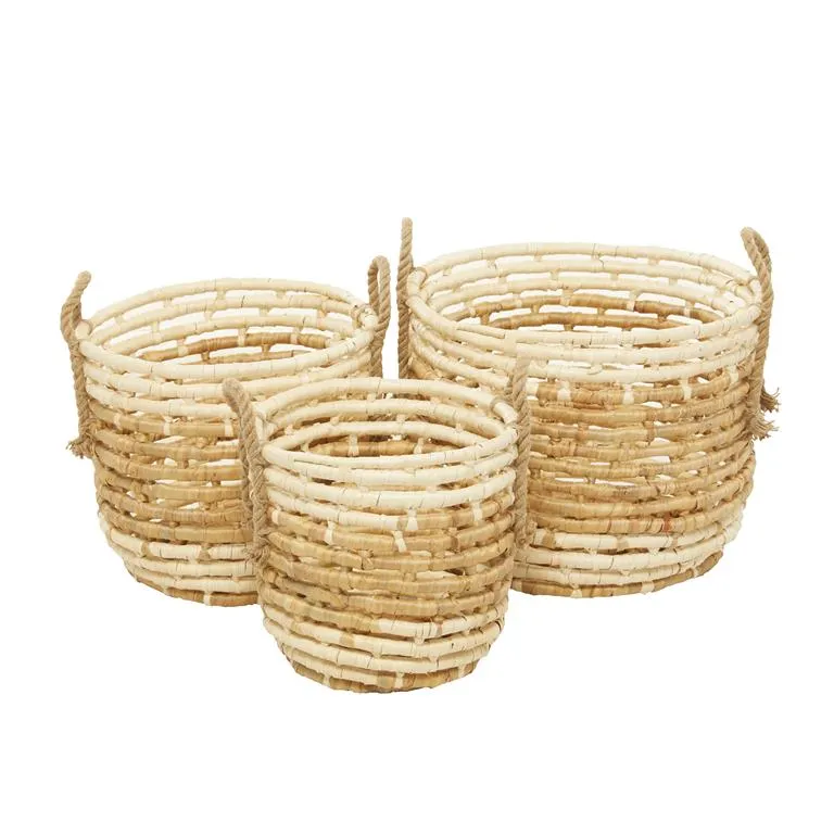 BEIGE WATER HYACINTH CONTEMPORARY STORAGE BASKET