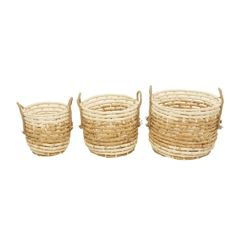 BEIGE WATER HYACINTH CONTEMPORARY STORAGE BASKET