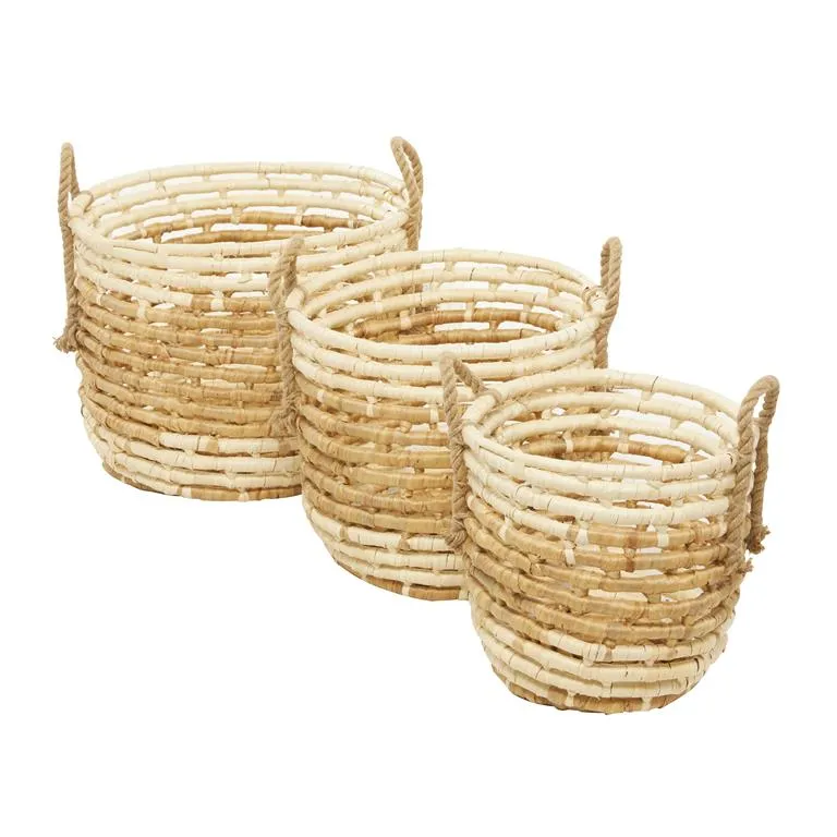 BEIGE WATER HYACINTH CONTEMPORARY STORAGE BASKET