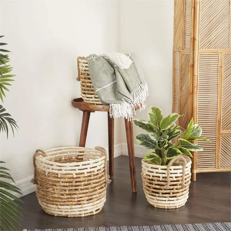 BEIGE WATER HYACINTH CONTEMPORARY STORAGE BASKET