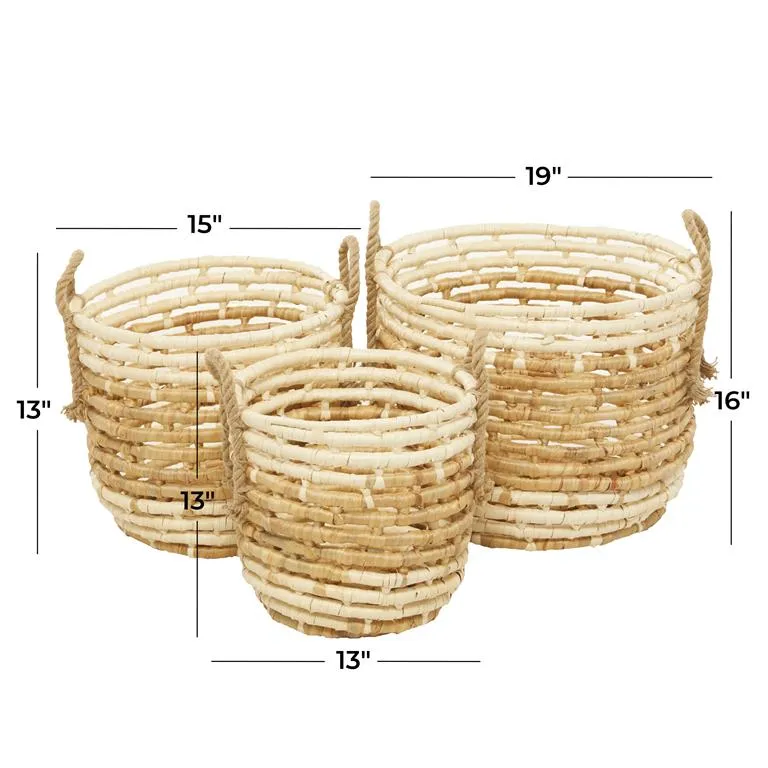 BEIGE WATER HYACINTH CONTEMPORARY STORAGE BASKET