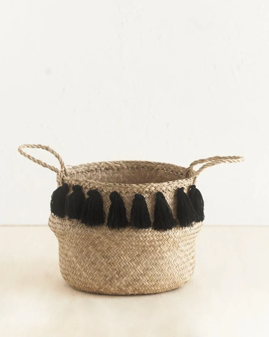 Black Tasseled Belly Baskets