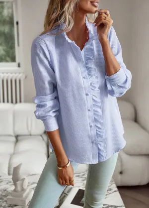 Blue Casual Tops Long Sleeve T Shirt Blouses