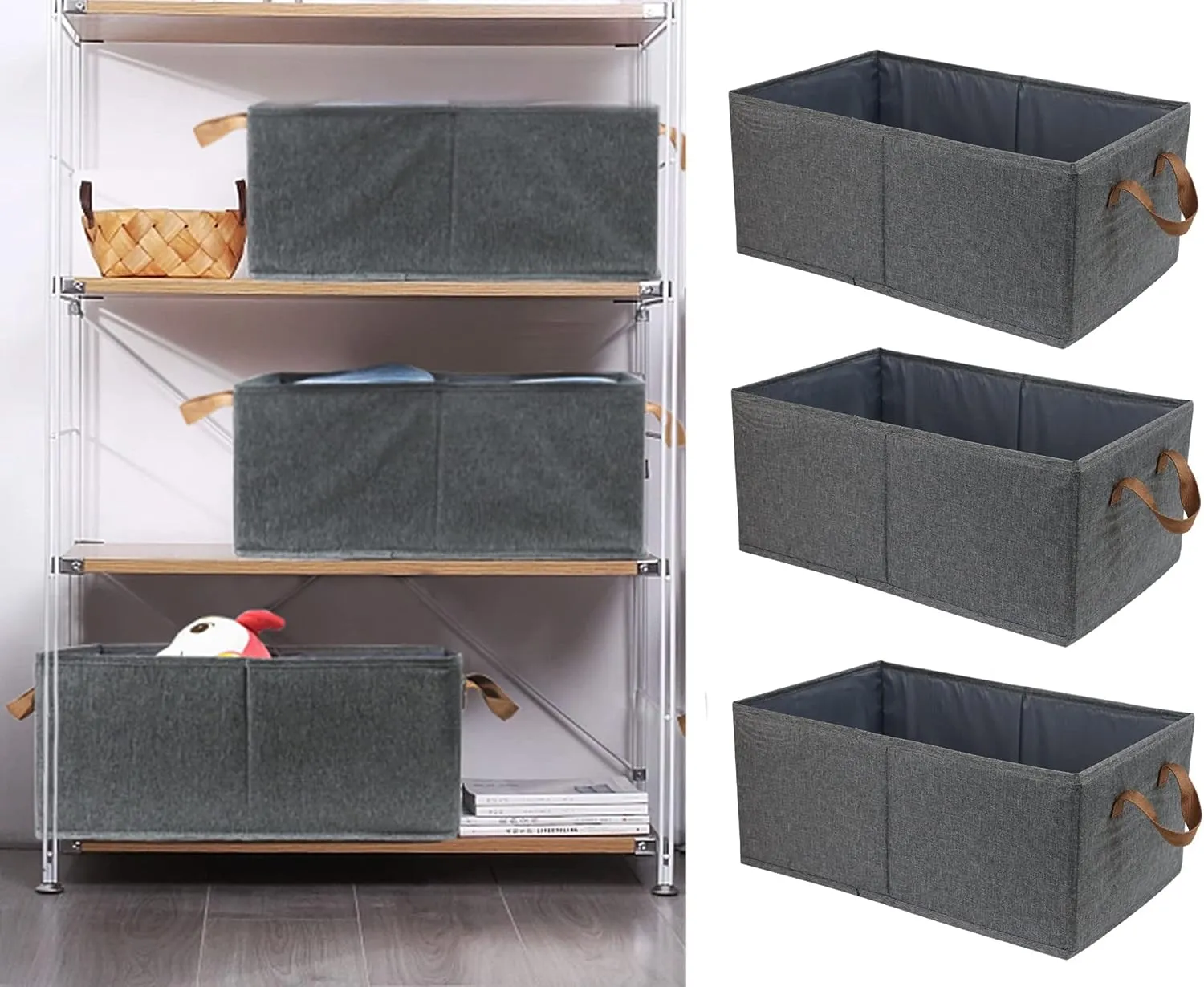 Blushbees® 3-Pack Large Capacity Storage Bins - Sturdy Foldable Boxes