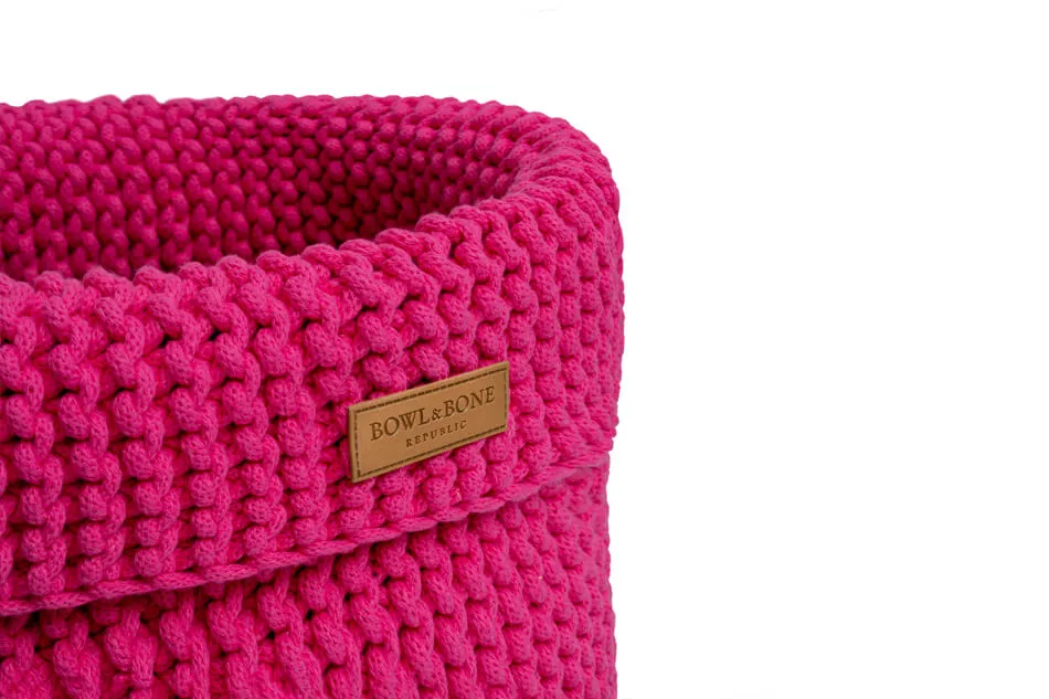 Bowl and Bone Pink Cotton Dog Toy Storage Basket