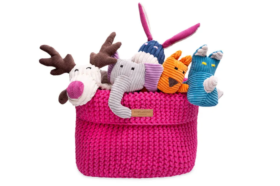 Bowl and Bone Pink Cotton Dog Toy Storage Basket