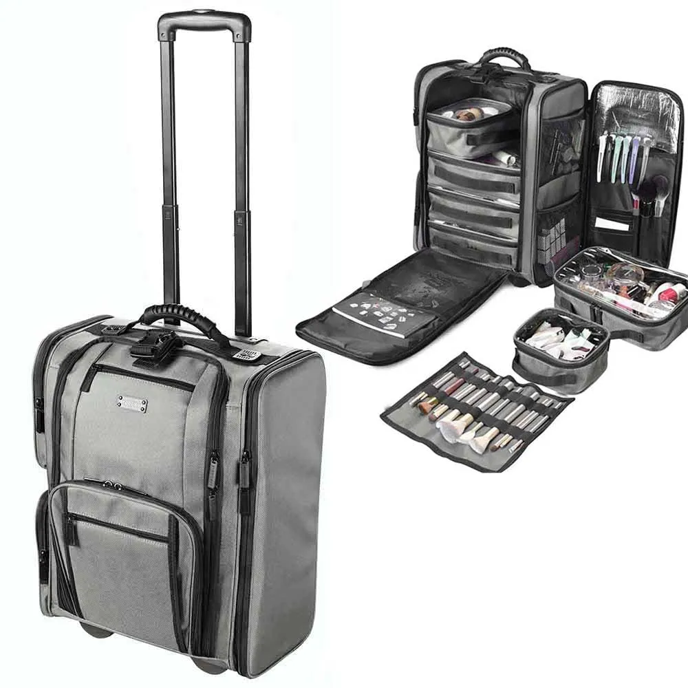 Byootique Nylon Makeup Case w/ Wheels & 6 Cosmetic Bags