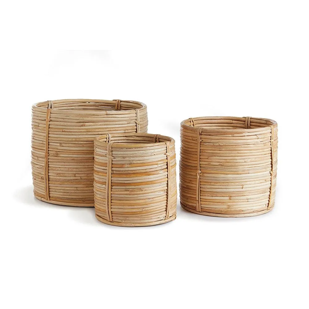 Cane Rattan Mini Round Baskets - Set Of 3