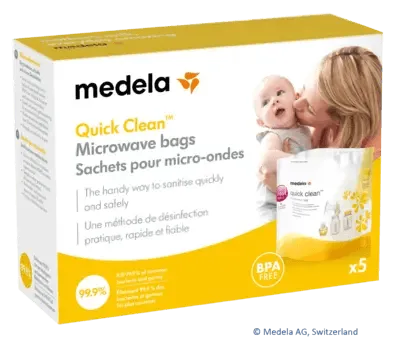 disinfecting breastfeeding accessories, breast shields, teats, MEDELA Quick Clean bags