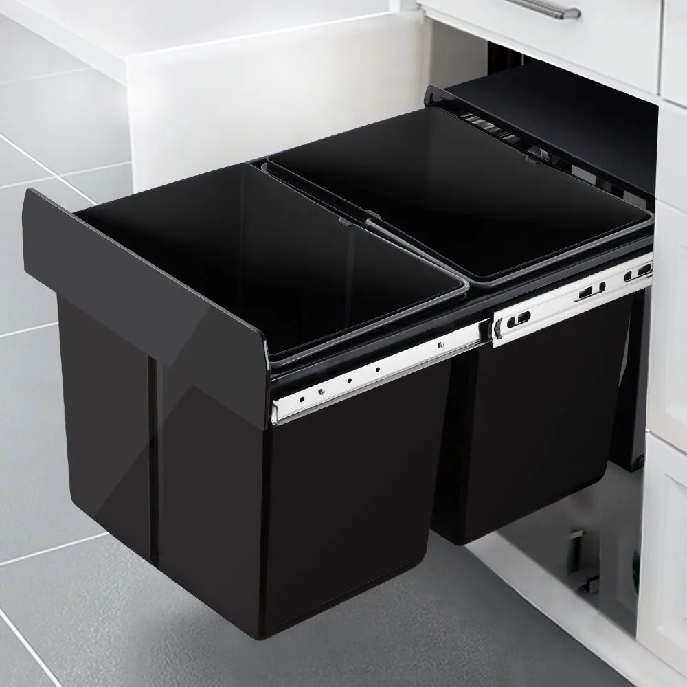 Double 15L Kitchen Pull Out Bin, 30L Capacity - Cefito