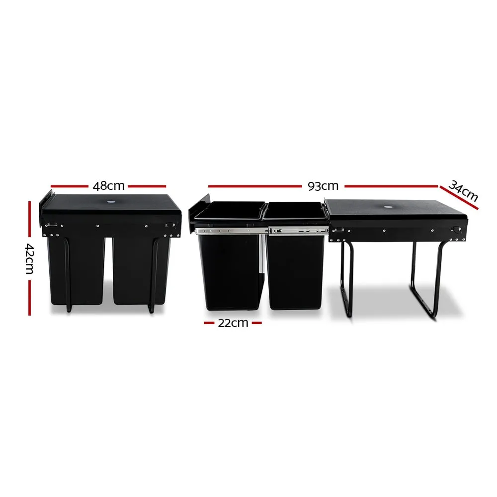 Double 20L Pull Out Kitchen Bin with Sliding Runners - Cefito