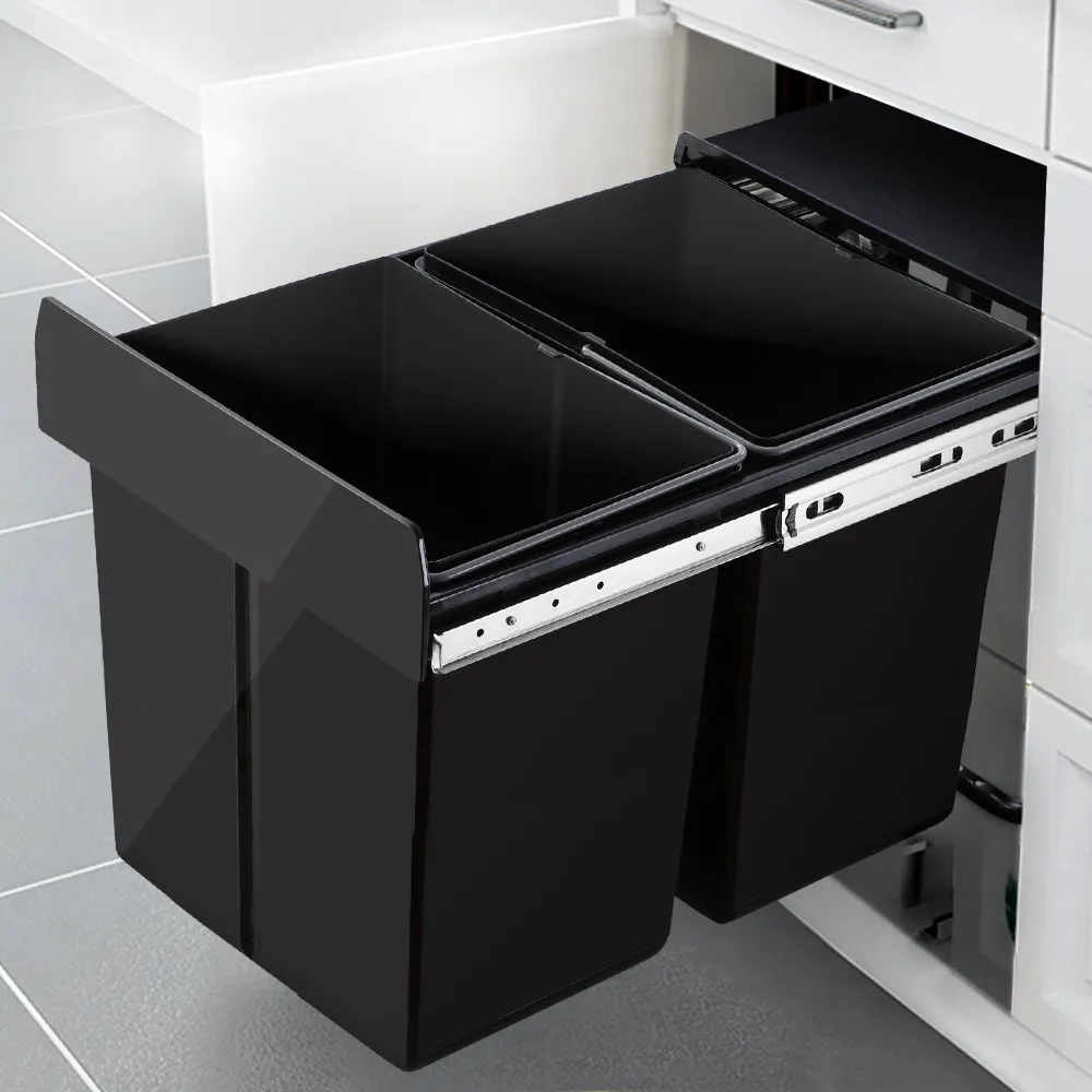 Double 20L Pull Out Kitchen Bin with Sliding Runners - Cefito