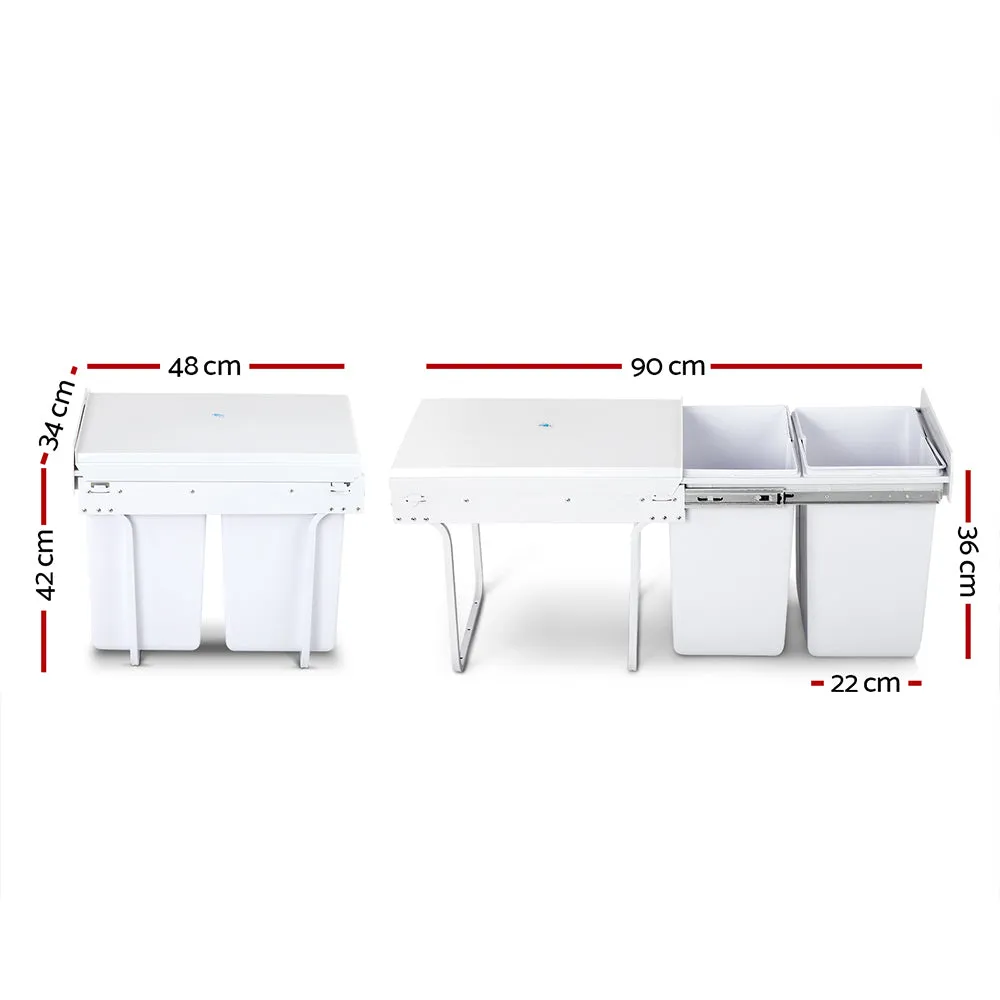 Dual 40L Pull Out Bin, Heavy Duty, White - Cefito